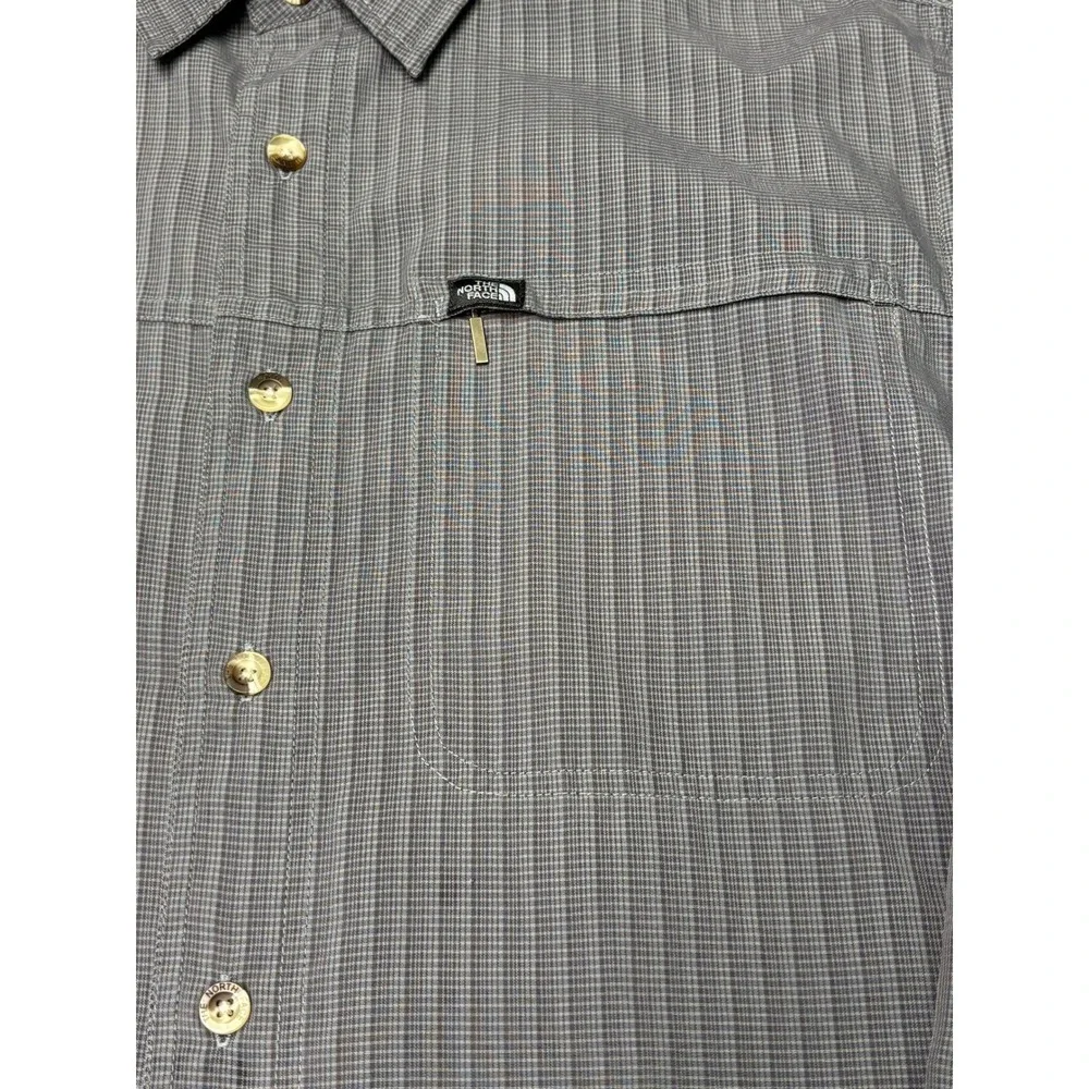 Vintage The North Face Performance Mens Grey‎ Micro Check Modal  Long Sleeve M
